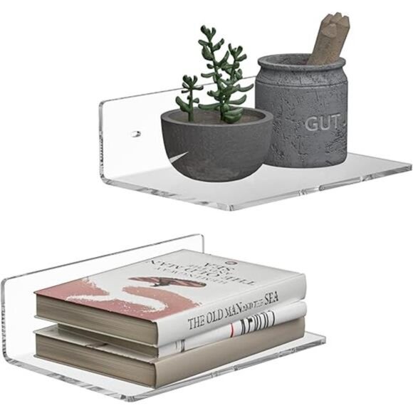 9 Inch Clear Wall Shelf, Acrylic Small Floating Shelf for Wall, Home Wall Home - Picture 6 of 6